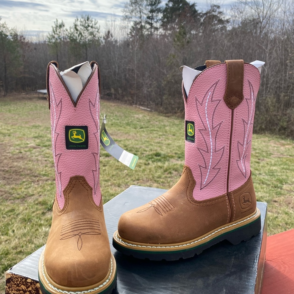 John Deere Pink and Brown Cowboy Boots